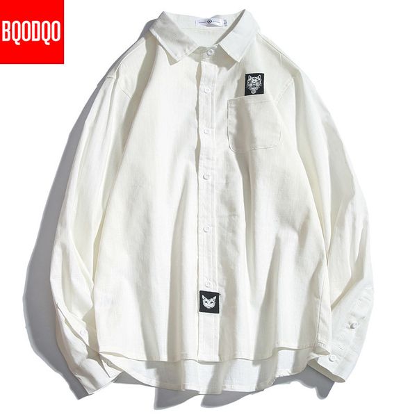 white long sleeve casual shirt men cat embroidery black cotton korean fashions social shirts male streetwear autumn blouse, White;black
white long sleeve casual shirt men cat embroidery black cotton korean fashions social shirts male streetwear autumn blouse, White;black