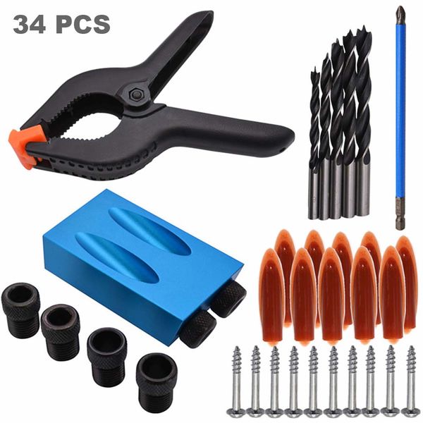 14pcs/34pcs pocket hole jig kit diy woodworking drill bit set magnetic screwdriver bit screws carpenters wood joint tool durable
14pcs/34pcs pocket hole jig kit diy woodworking drill bit set magnetic screwdriver bit screws carpenters wood joint tool durable