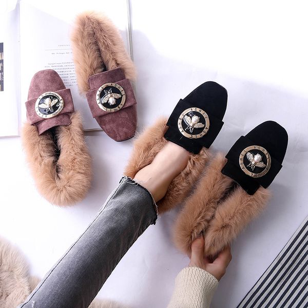 new style bee suede shoes in autumn and winter 2019, Black