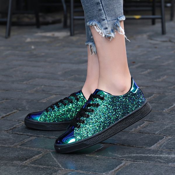 2019 new fashion spring women sneakers casual flat lace-up bling glitter shining green beautiful vulcanized shoes woman, Black
2019 new fashion spring women sneakers casual flat lace-up bling glitter shining green beautiful vulcanized shoes woman, Black