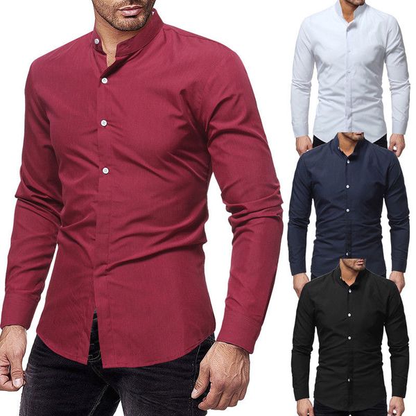 2019 new style fashion men's dress shirts button casual shirt slim fit stand neck solid formal wear, White;black
2019 new style fashion men's dress shirts button casual shirt slim fit stand neck solid formal wear, White;black