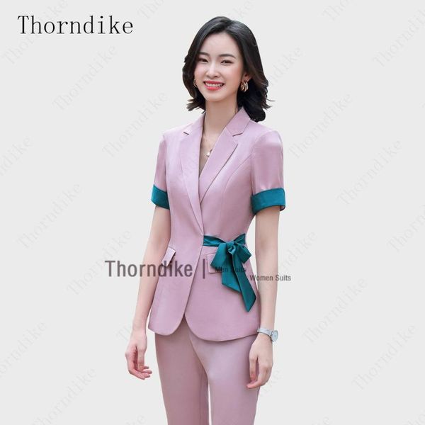 thorndike female business uniform 2 pcs pant suits for lady women's business office work wear short-sleeved blazer trouser sets, White;black
thorndike female business uniform 2 pcs pant suits for lady women's business office work wear short-sleeved blazer trouser sets, White;black