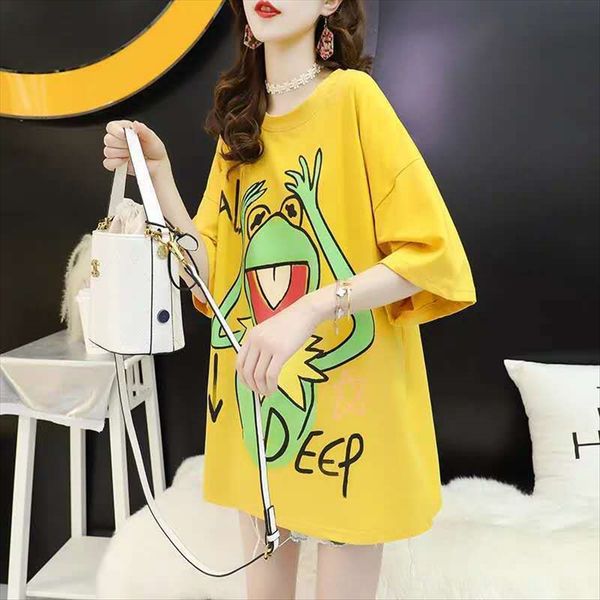 women's loose round collar t-shirt women's 2020 cartoon printed medium and long short-sleeved jacket t-shirt coat women, White
women's loose round collar t-shirt women's 2020 cartoon printed medium and long short-sleeved jacket t-shirt coat women, White