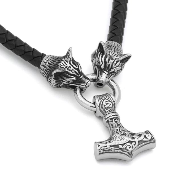 men's stainless steel wolf head necklace viking raytheon hammer pendant leather chain necklace men's accessories, Silver
men's stainless steel wolf head necklace viking raytheon hammer pendant leather chain necklace men's accessories, Silver