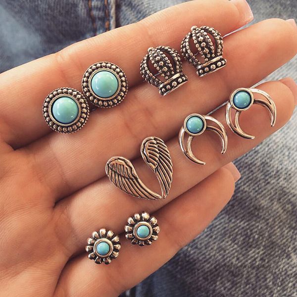 5 Pair/set Women Retro Crown Wings Flower Hollow Round Personality Silver Earrings Set Party Wedding Gift Jewelry Accessories
5 Pair/set Women Retro Crown Wings Flower Hollow Round Personality Silver Earrings Set Party Wedding Gift Jewelry Accessories