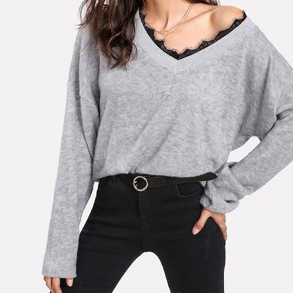 minimalist knitting elegant female solid color v-neck autumn women lace sweater, White;black
minimalist knitting elegant female solid color v-neck autumn women lace sweater, White;black