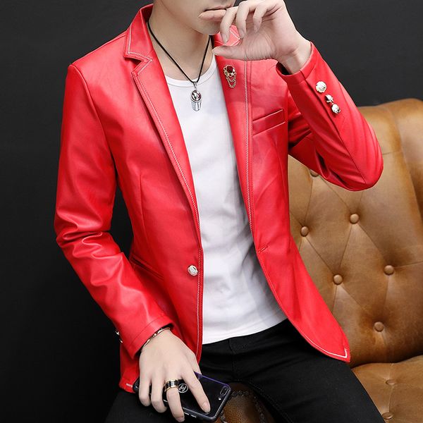 fashion mens pu leather slim fit jacket black white red one button men coat lapel velvet liner thick warm jackets m012
fashion mens pu leather slim fit jacket black white red one button men coat lapel velvet liner thick warm jackets m012