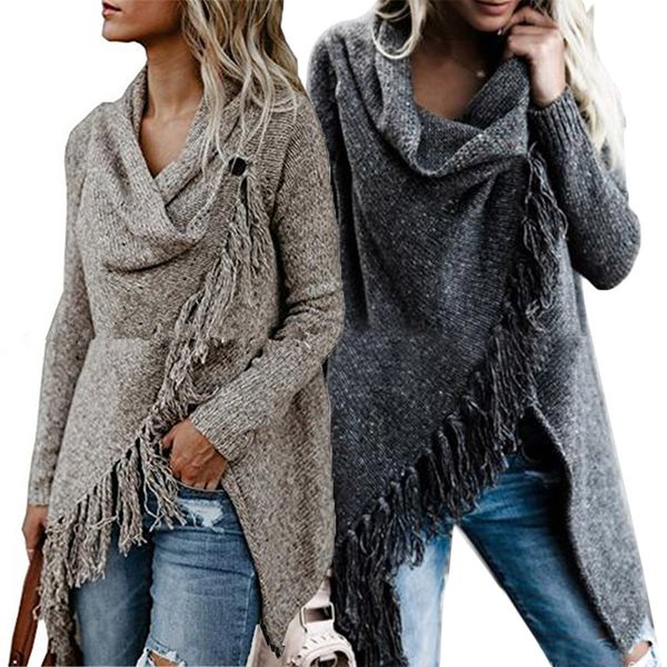 women's tassel cardigan knited tassels slash sweaters asymmetric hem wrap poncho, White;black
women's tassel cardigan knited tassels slash sweaters asymmetric hem wrap poncho, White;black