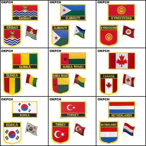 south korea turkey netherlands honduras kiribati djibouti kyrgyzstan guinea guinea-bissau canada embroidery iron on patches badges, Gray