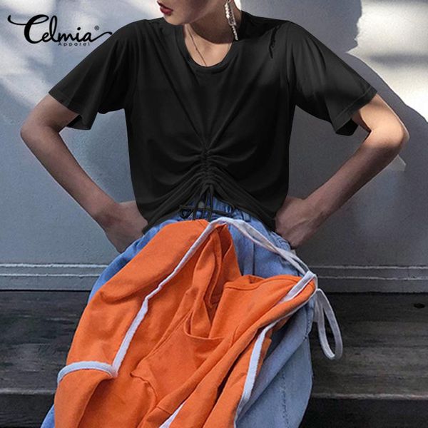 celmia 5xl plus size summer women short sleeve round neck drawstring casual loose bloouse solid pleated blusas mujer, White
celmia 5xl plus size summer women short sleeve round neck drawstring casual loose bloouse solid pleated blusas mujer, White