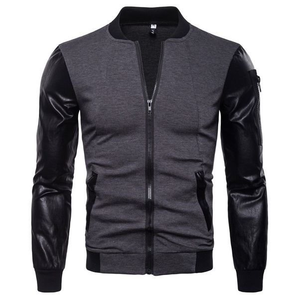 men's autumn new men's stand collar jacket leather sleeve stitching short korean version of the stand collar jacket, Black;brown
men's autumn new men's stand collar jacket leather sleeve stitching short korean version of the stand collar jacket, Black;brown