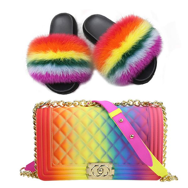 100% real fur slippers women fur slides rainbow shoe cute flip flops women travel furry shoes jelly bags rainbow bag, Black
100% real fur slippers women fur slides rainbow shoe cute flip flops women travel furry shoes jelly bags rainbow bag, Black