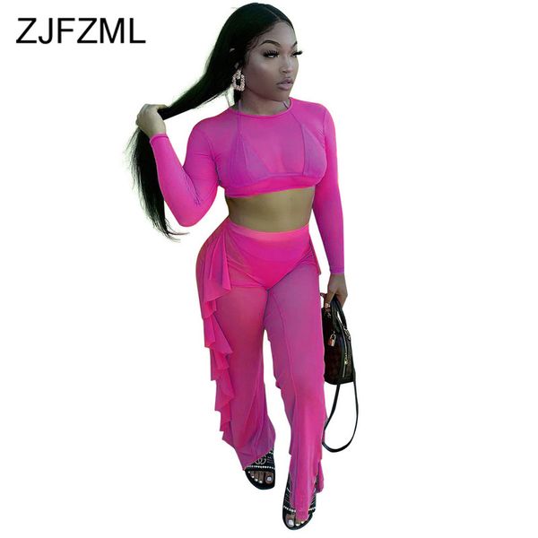 mesh perspective two piece set women o-neck full sleeve crop and high waisted ruffles straight pants summer beach tracksuit, White
mesh perspective two piece set women o-neck full sleeve crop and high waisted ruffles straight pants summer beach tracksuit, White