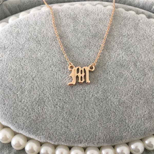 casual gold color old english font m or a letter necklace, Silver 
casual gold color old english font m or a letter necklace, Silver