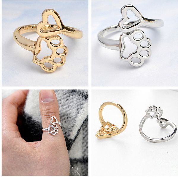 pet ring adjustable jewelry hollow cat dog footprints heart ring girls fashion gold rings for women, Silver 
pet ring adjustable jewelry hollow cat dog footprints heart ring girls fashion gold rings for women, Silver