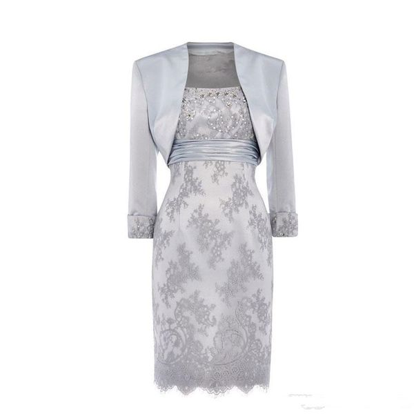 new formal silver mother of the bride dresses with jacket sequins lace beaded satin knee length mother off groom dresses evening wear, Black;red
new formal silver mother of the bride dresses with jacket sequins lace beaded satin knee length mother off groom dresses evening wear, Black;red
