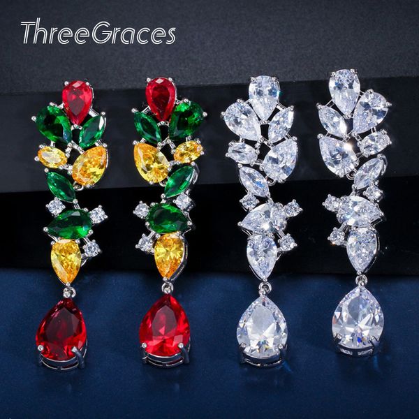 threegraces chic multicolor and white leaf flower cz zircon long crystal water drop dangle earrings for women party jewelry e348, Silver
threegraces chic multicolor and white leaf flower cz zircon long crystal water drop dangle earrings for women party jewelry e348, Silver