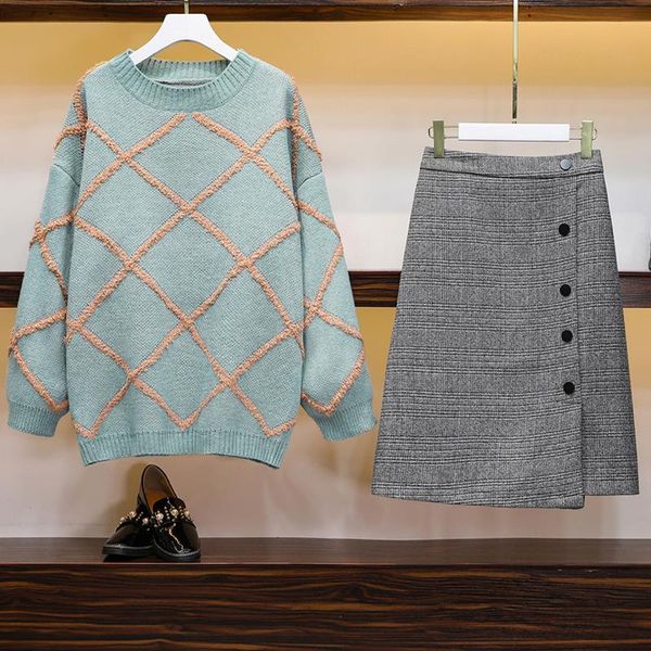 fall geometric plus size casual sweater skirt suit pockets single-breasted women two-piece set fashion winter long skirt set, White
fall geometric plus size casual sweater skirt suit pockets single-breasted women two-piece set fashion winter long skirt set, White