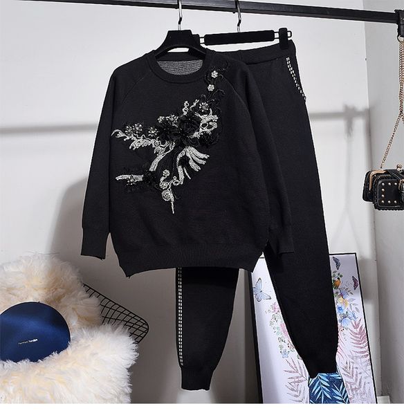 two piece dress embroidery flower knitted tracksuit loose sleeve sweater + long pencil pants women outfits black knit suit, White
two piece dress embroidery flower knitted tracksuit loose sleeve sweater + long pencil pants women outfits black knit suit, White