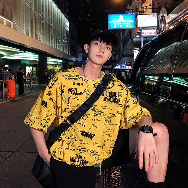 men's t-shirt 2019 summer new slim cotton five-minute sleeve street hip-hop loose casual round collar fashion young men's wear, White;black
men's t-shirt 2019 summer new slim cotton five-minute sleeve street hip-hop loose casual round collar fashion young men's wear, White;black