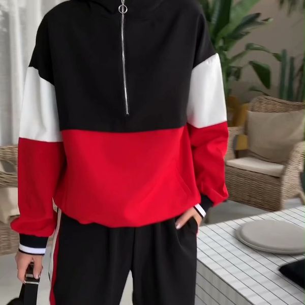 b7443-western style women's dress 2019 spring new style sporty loose-fit mixed colors hooded pullover coat women's, Black;brown
b7443-western style women's dress 2019 spring new style sporty loose-fit mixed colors hooded pullover coat women's, Black;brown