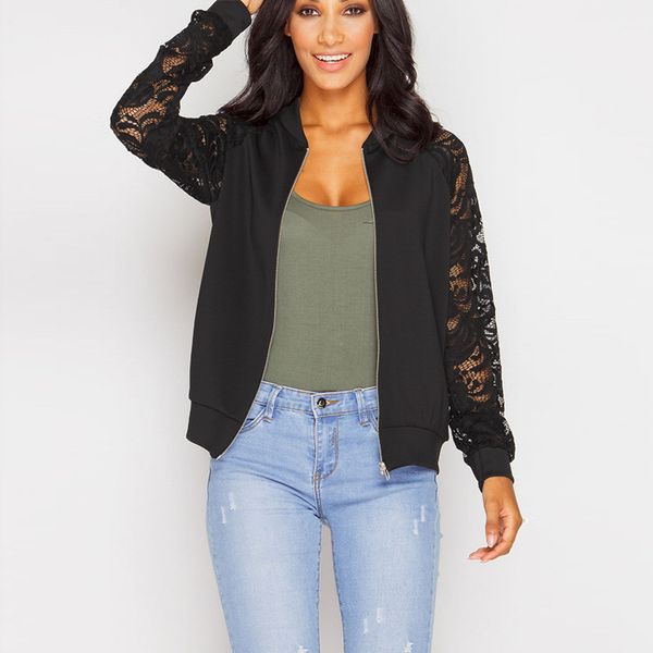 new fashion autumn and winter casual slim long-sleeved solid color lace stitching zipper jacket coat women, Black;brown
new fashion autumn and winter casual slim long-sleeved solid color lace stitching zipper jacket coat women, Black;brown