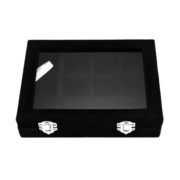 with transparent glass lid 12 grid jewelry tray showcase display storage box earrings rings organizer
with transparent glass lid 12 grid jewelry tray showcase display storage box earrings rings organizer