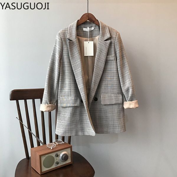 yasuguoji vintage double breasted plaid blazer women full sleeve loose female grid suit coat autumn checked women jacket 2020, White;black
yasuguoji vintage double breasted plaid blazer women full sleeve loose female grid suit coat autumn checked women jacket 2020, White;black