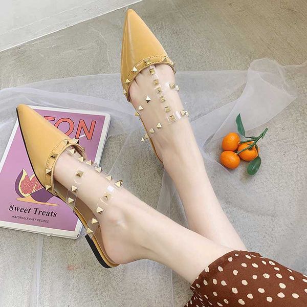 women flats rivet mules studded t-strap sandal pointed toe backless woman shoes fashion rivets slip on leather sandals pu party, Black
women flats rivet mules studded t-strap sandal pointed toe backless woman shoes fashion rivets slip on leather sandals pu party, Black