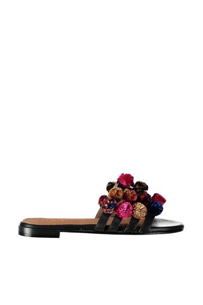 pearl genuine leather black women 's slippers 120130005446