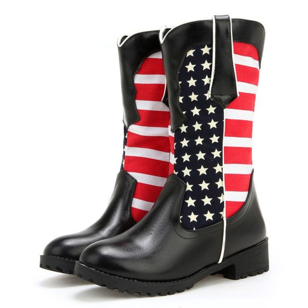 2019 women's leather boots mid tube winter boot country flag printed fashion mid heels platforms shoes independence riding botas, Black
2019 women's leather boots mid tube winter boot country flag printed fashion mid heels platforms shoes independence riding botas, Black