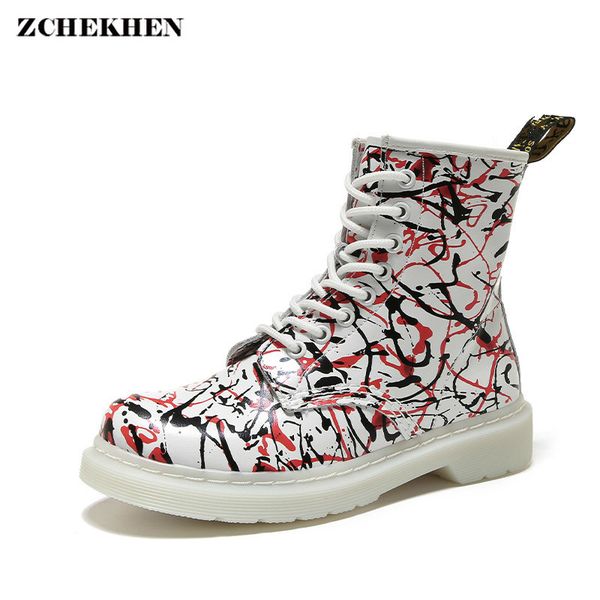 fashion motorcycle short boots women genuine leather flat platform shoes lace-up fashion graffiti low heel ladies boots 2019, Black
fashion motorcycle short boots women genuine leather flat platform shoes lace-up fashion graffiti low heel ladies boots 2019, Black