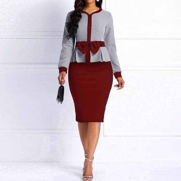 long sleeve office dress elegant high waist tunic peplum women vintage plaid bodycon female autumn winter work wear midi dresses, Black;gray
long sleeve office dress elegant high waist tunic peplum women vintage plaid bodycon female autumn winter work wear midi dresses, Black;gray