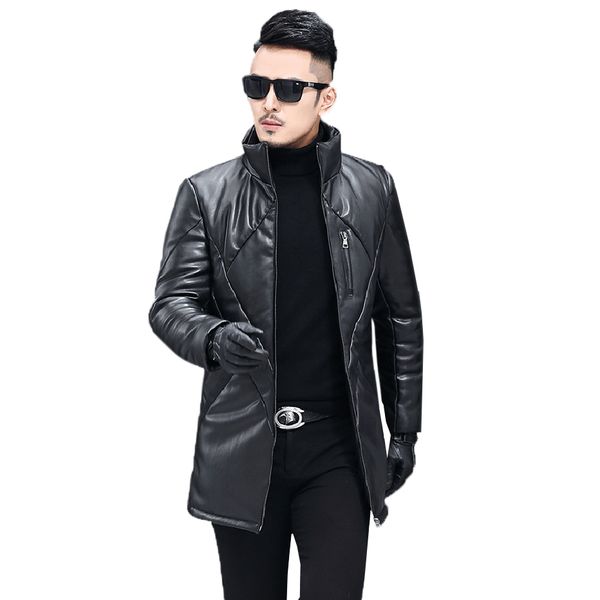 men genuine leather down jacket 2019 winter new fashion overcoat medium long large size leather down coats slim men jackets fc41, Black
men genuine leather down jacket 2019 winter new fashion overcoat medium long large size leather down coats slim men jackets fc41, Black
