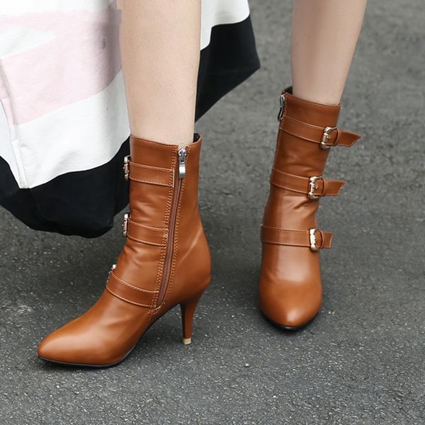 new Plus Size 33-45 Hot Sale 3 Buckles Zip Up Shoes Women Boots Thin High Heels Mid Calf Boots Woman Shoes, Light brown
new Plus Size 33-45 Hot Sale 3 Buckles Zip Up Shoes Women Boots Thin High Heels Mid Calf Boots Woman Shoes, Light brown