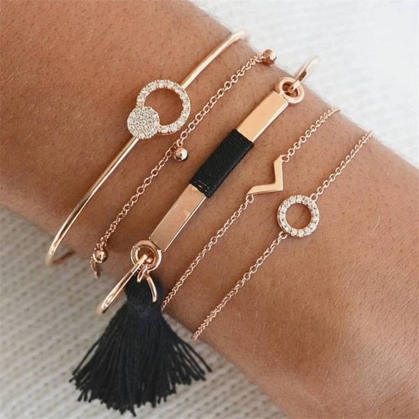 5 pcs/ set women classic round bead v shaped tassel pendant gold multilayer crystal bracelet set exquisite charm jewelry gift, Black
5 pcs/ set women classic round bead v shaped tassel pendant gold multilayer crystal bracelet set exquisite charm jewelry gift, Black