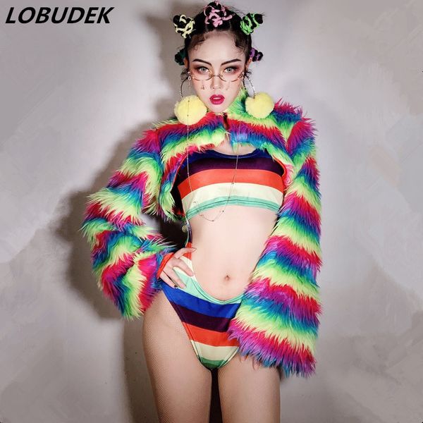 rainbow fur shawl coat hollow out bodysuit dance costume dj singer nightclub bar show stage wear team performance clothes, Black;red
rainbow fur shawl coat hollow out bodysuit dance costume dj singer nightclub bar show stage wear team performance clothes, Black;red