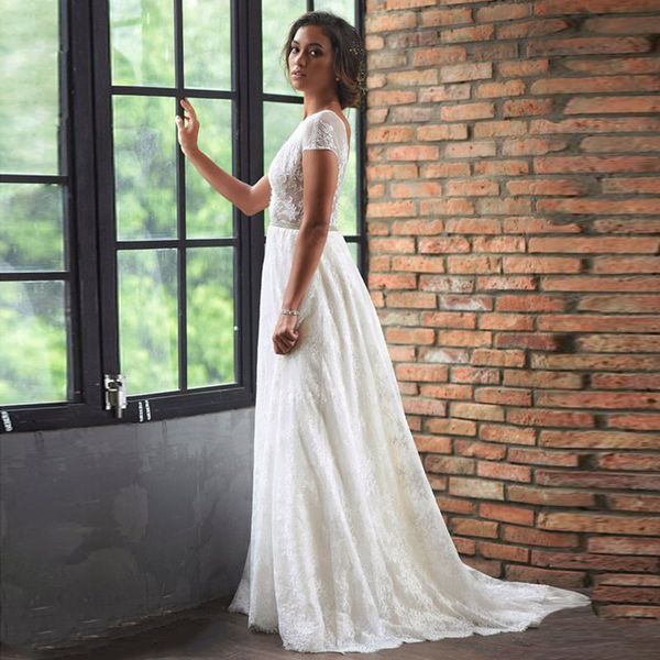 gorgeous lace boho wedding dress with crystal sashes open back cap sleeve custom made wedding gowns vestido de noiva, White
gorgeous lace boho wedding dress with crystal sashes open back cap sleeve custom made wedding gowns vestido de noiva, White