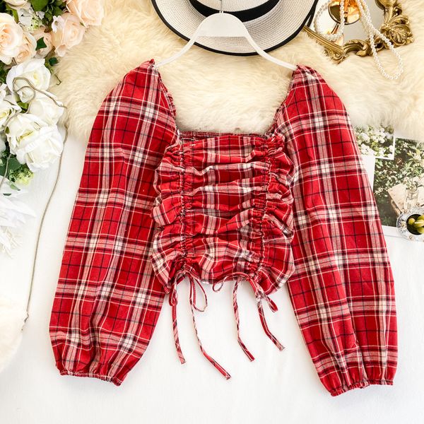 2019 new fashion women's clothing square collar shirt plaid womens and blouses women shirts, White
2019 new fashion women's clothing square collar shirt plaid womens and blouses women shirts, White
