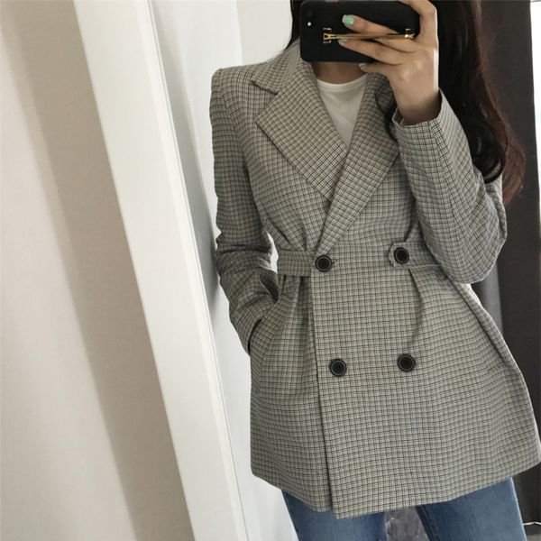 vintage double-breasted women's blazer elegant women suit jacket autumn plaid blazer female office ladies long sleeve outerwear, White;black
vintage double-breasted women's blazer elegant women suit jacket autumn plaid blazer female office ladies long sleeve outerwear, White;black