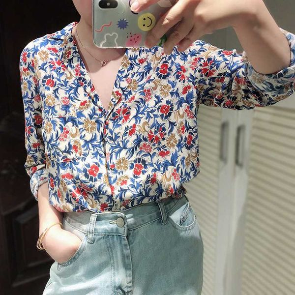 women's blouses & shirts shirt women flower print long sleeve notched neck casual blouse top, White
women's blouses & shirts shirt women flower print long sleeve notched neck casual blouse top, White