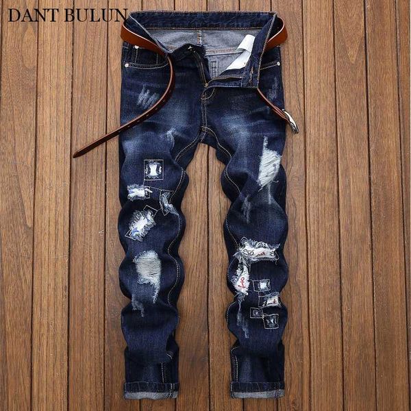 men's jeans straight pants streetwear denim slim fit jeans distressed ripped trouser with patches desinger hip hop hombre, Blue
men's jeans straight pants streetwear denim slim fit jeans distressed ripped trouser with patches desinger hip hop hombre, Blue