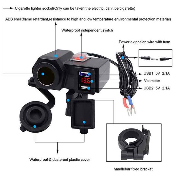 waterproof 12v motorbike motorcycle handlebar cigarette lighter power adapter charger with 5v/2.1a usb socket
waterproof 12v motorbike motorcycle handlebar cigarette lighter power adapter charger with 5v/2.1a usb socket