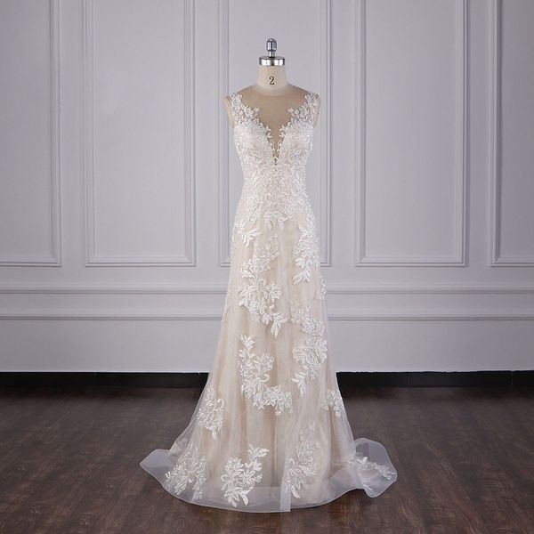 2020 illusion neckline wedding dress lace appliques with champagne lining convertible wedding dress with detachable train lace wedding gowns, White
2020 illusion neckline wedding dress lace appliques with champagne lining convertible wedding dress with detachable train lace wedding gowns, White