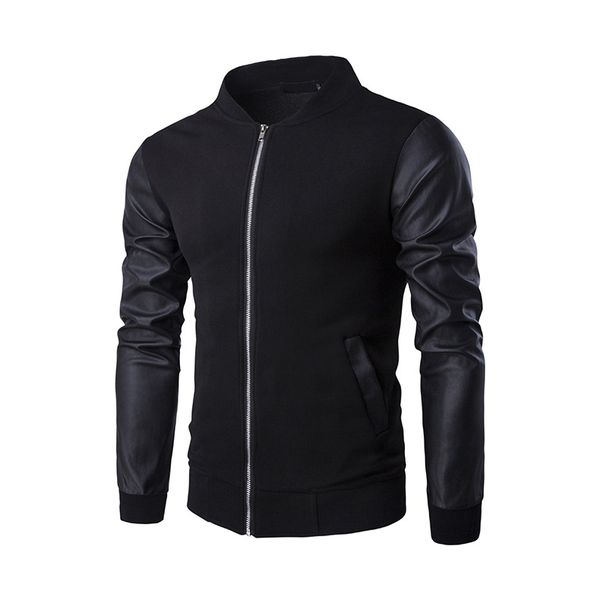 2019 new style leather stitching stand collar jacket spring and autumn coat fashion slim fit long sleeve men's coat, Black
2019 new style leather stitching stand collar jacket spring and autumn coat fashion slim fit long sleeve men's coat, Black