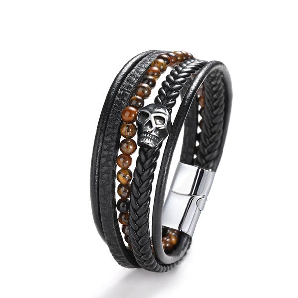 new skull stainless steel buckle bracelet men women punk leather bracelet woven tiger eye multi-layer bangles, Golden;silver
new skull stainless steel buckle bracelet men women punk leather bracelet woven tiger eye multi-layer bangles, Golden;silver