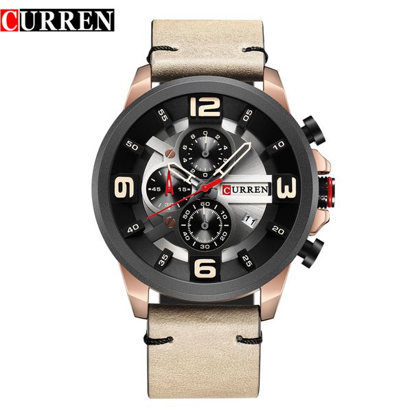 curren fashion design sports men watches leather strap chronograph calendar military quartz male clock casual men's wristwatch, Slivery;brown
curren fashion design sports men watches leather strap chronograph calendar military quartz male clock casual men's wristwatch, Slivery;brown