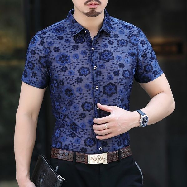 men's casual shirts fashion floral shirt transparent short sleeve camisa hombre streetwear velvet camicia uomo social man, White;black
men's casual shirts fashion floral shirt transparent short sleeve camisa hombre streetwear velvet camicia uomo social man, White;black