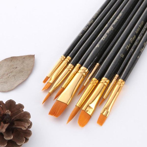 10pcs Wooden Paint Brush Drawing Tool Set For Watercolor Oil Acrylic Painting