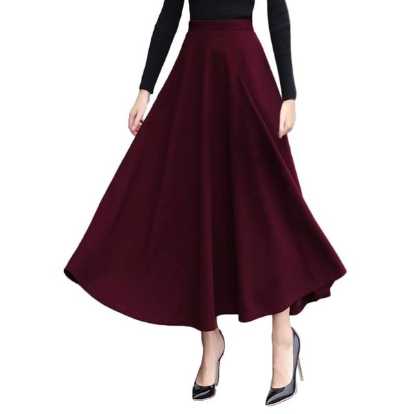 womens faux wool solid color pleated flared swing maxi long a-line skater skirt, Black
womens faux wool solid color pleated flared swing maxi long a-line skater skirt, Black